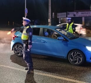 Policjanci podczas kontroli drogowej